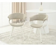 Mebel Partner MINIMALISTINĖ KAUŠINĖ KĖDĖ SVETAINEI BEIGE ŠENILĖ ELINA BALTA MEDIENA