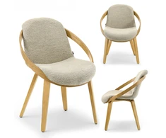 Mebel Partner STILINGA KĖDĖ SU DEKORATYVIU Ratlankiu, LENKTA MEDIENA LAGOS BOUCLE BEIGE Ąžuolas