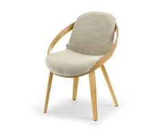Mebel Partner STILINGA KĖDĖ SU DEKORATYVIU Ratlankiu, LENKTA MEDIENA LAGOS BOUCLE BEIGE Ąžuolas