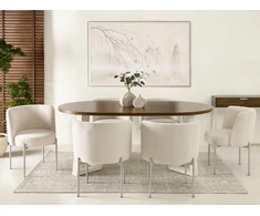 Mebel Partner STILINGA KIAUŠINĖ KĖDĖ VALGOMUI VELIURINIS KILMĖS ŠVIESOS KOJĖS CHARLOT CREAM BEIGE