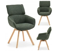 Mebel Partner SUKIMASIS KĖDĖS ANT MEDINĖS KOJĖS SU RANKŲ ATRANKAIS DORIAN Žalias OAK