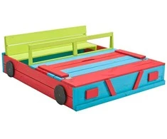 Medinė smėlio dėžė su dangčiu-suolais Car Swing King 120x100x20cm spalvota
