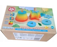 Medinės sensorinės kaladėlės EleFun Sensory Wood Figures Bokštai 19 vnt.