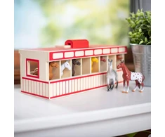 Melissa &amp; Doug Arklidė, 8 gardai, mediniai, arklidės žaislų komplektas, arkliukai 3+