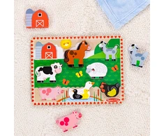 Melissa &amp; Doug Mediniai dėlionės „Kaimo gyvuliai: arklys, avis, višta“ („Melissa &amp; Doug“)
