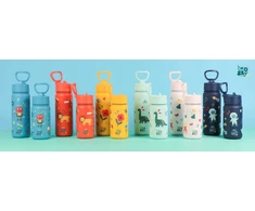 Mėlynas buteliukas su šiaudeliu berniukui, mokyklai, Brosky roboto printas, 450ml