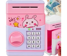 Memflow PIGGY BANK Saugus bankomatas VAIKAMS SU PRIEIGOS KODU MONETOS BANKNOTAI ROŽINĖS