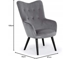 Menzzo Klarys Skandinavisch svetainės kėdė, veliūrinė pilka skandinaviška