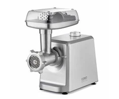 Caso | Mėsmalė | FW 2500 | Nerūdijančio plieno | 2500 W | Greičių skaičius 2 | Našumas (kg/min) 2,5 | 3 nerūdijančio plieno pjovimo plokštelės (3 mm, 5 mm ir 8 mm), Dešrų kimštuvas, Sausainių antgalis su 4 formelėmis, Kimštuvas