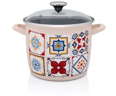 Metalac Aukštas emaliuotas puodas su stikliniu dangteliu, 20 cm 5,1L, kreminis, Port