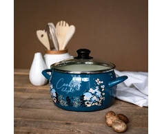 Metalac Emaliuotas puodas 20cm 4,2L, su stikliniu dangteliu, mėlynas, Cooking Delight