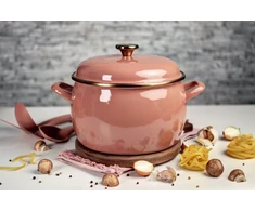 Metalac Emaliuotas puodas su emaliuotu dangteliu 22 cm, 5,4 l, smėlio spalvos, Mocha