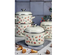 Metalac Emaliuotas puodas su emaliuotu dangteliu 16 cm, 2 l, šviesus kremas, Gėlės