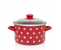 Metalac Emaliuotas puodas su stikliniu dangčiu, 22 cm, 5l, raudonas su taškeliais
