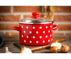 Metalac Emaliuotas puodas su stikliniu dangčiu, 22 cm, 5l, raudonas su taškeliais