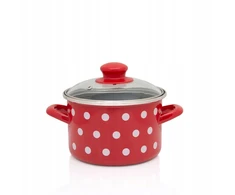 Metalac Emaliuotas puodas su stikliniu dangteliu, 14 cm 1,5l, raudonas, Taškeliai ant raudono