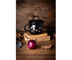 Metalac Emaliuotas puodukas su snapeliu 12 cm 1,3 l, juodas, Pasteliniai taškai