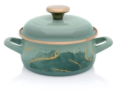Metalac Žemas emaliuotas puodas su dangčiu 16 cm 1,5 l, mėtų, Marmuro kolekcija
