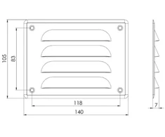 Metalinės ventiliacijos grotelės MR14105, 140 x 105 mm, baltos sp.