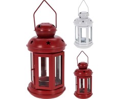 Metalinis žibintas LANTERN, raudonos/baltos, 11,5 x 21 cm, 1 vnt