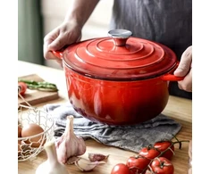Mg Home 5L emaliuotas ketaus PUODAS SU RAUDONU DANGIU, DUJINĖS, INDUKCINĖS, ORKAITĖS, 25cm