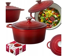 Mg Home 5L emaliuotas ketaus PUODAS SU RAUDONU DANGIU, DUJINĖS, INDUKCINĖS, ORKAITĖS, 25cm