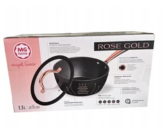 Mg Home Puodas su stikliniu dangčiu 1,3 l 16 cm rožinio aukso