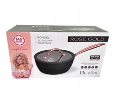 Mg Home Puodas su stikliniu dangčiu 1,3 l 16 cm rožinio aukso