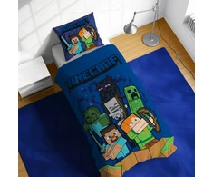 Patalynės komplektas MINECRAFT patalynė 140x200 Mėlynas ALEX STEVE CREEPER ZOMBIE 100% MEDVILNĖ