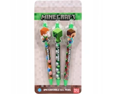 Minecraft trinami geliniai rašikliai, 3vnt, skirti mokyklai, vaikams, trinami