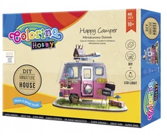 Miniatiūrinis namelis ant ratų "Happy Camper", su LED apšvietimu, Colorino Hobby
