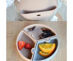 Minikoioi Silikoninė lėkštė vaikams Dėlionė su siurbtuku 3 vnt. 19 cm smėlio spalvos