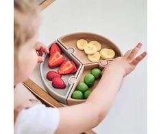 Minikoioi Silikoninė lėkštė vaikams Dėlionė su siurbtuku 3 vnt. 19 cm smėlio spalvos