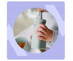 Minikoioi SILIKONINIS BUTELINIS PUODULIS VAIKAMS SU ŠIAUDU IR DANGIU 200 ML 6M+ Žalias