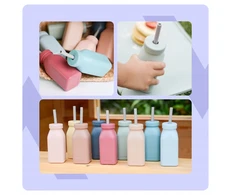 Minikoioi SILIKONINIS BUTELINIS PUODULIS VAIKAMS SU ŠIAUDU IR DANGIU 200 ML 6M+ Žalias