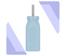 Minikoioi SILIKONINIS BUTELIO PUODLAS VAIKAMS SU ŠIAUDU IR DANGIU 200 ML 6M+ MĖLYNA
