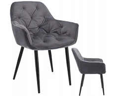 Minkšta aksominė kėdė svetainei, QUILTED virtuvei, LARGO, pilka JUMIhome