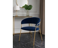 Minkšta kėdė, fotelis virtuvei, valgomajam, svetainei, Nubo Velvet Dark Mėlyna