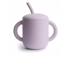 Minkštas Lilac Mushie silikoninis puodelis su šiaudeliais