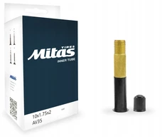 MITAS vežimėlio padangų komplektas 10x1,75x2 + MITAS kamera, AV vožtuvas