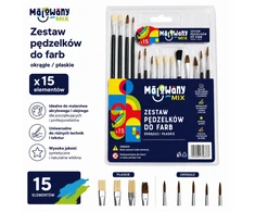 Miximport Mokykliniai teptukai dažymui akriliniais ir aliejiniais dažais, rinkinyje 15 vnt.