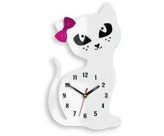Modernclock Duży zegar ścienny MC- KOT- Baltas - DLA DZIECKA