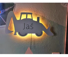 Moliland Lampka nocna Koparka su imieniem LED na baterie do pokoju dziecka dzieci