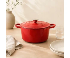 Mondex Emaliuota ketaus kepsninė, apvali, 24 cm, raudona, su dangčiu kepimui.