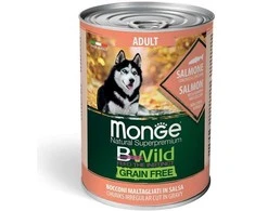 Monge Bwild adult konservuotas pašaras su lašiša, moliūgais ir cukinijomis 400g