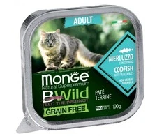 Monge BWild Adult paštetas katėms su su menke ir daržovėmis 100g