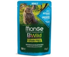 Monge BWild konservai pašaras katėms su ančiuviais ir daržovėmis padaže 85g