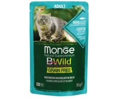 Monge BWild konservai pašaras su menke, krevetėmis ir daržovėmis padaže 85g