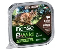 Monge BWild Large Breed keptas paštetas katėms su buivoliena ir daržovėmis 100g