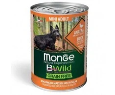 Monge Bwild mini adult konservuotas pašaras su antiena, moliūgais ir cukinijomis 400g